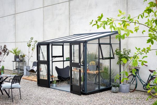 Gewächshaus Juliana Veranda 6,6 m² Anthrazit Schwarz 3mm Sicherheitsglas